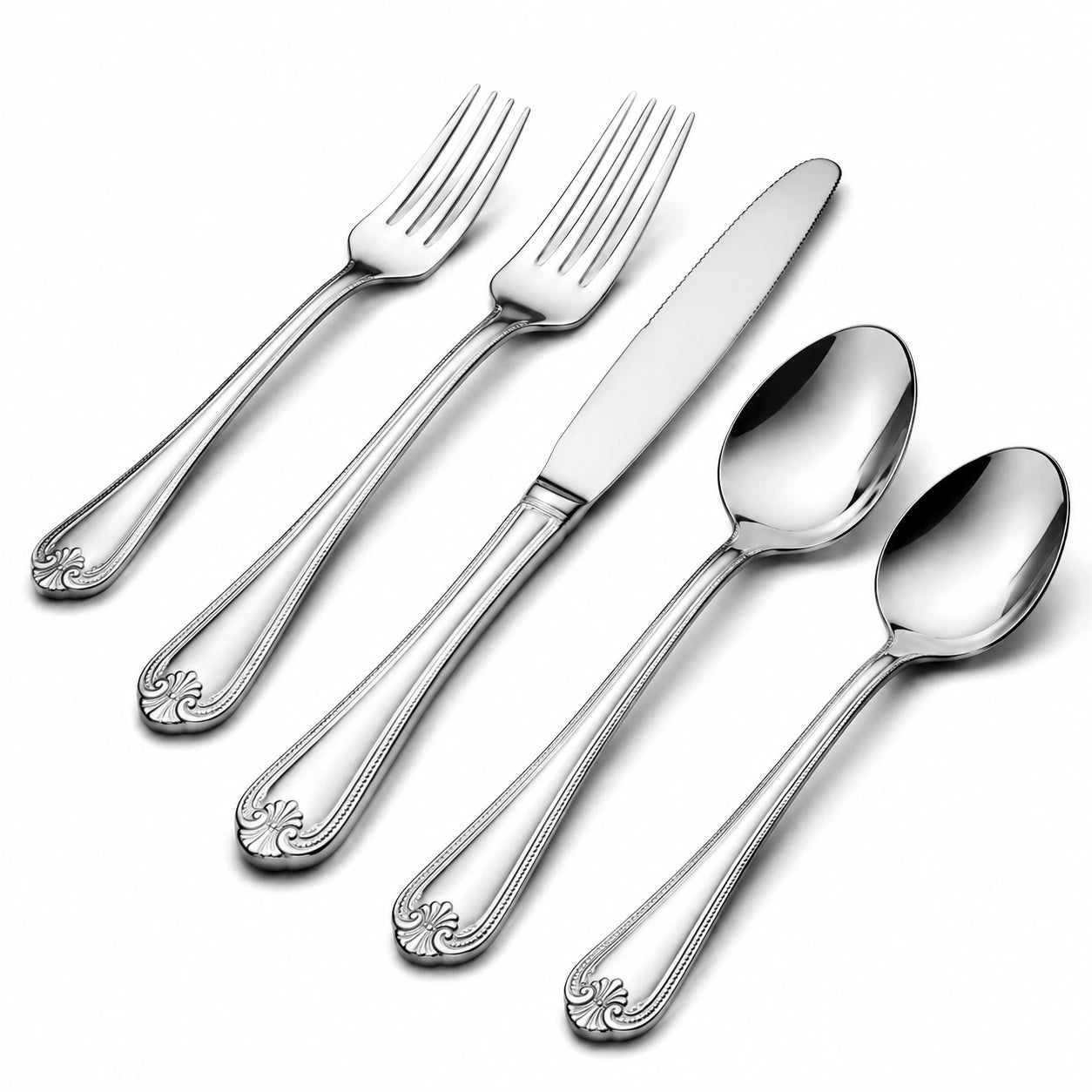 5-teiliges Besteckset 22 cm Edelstahl silber glänzend klassisch