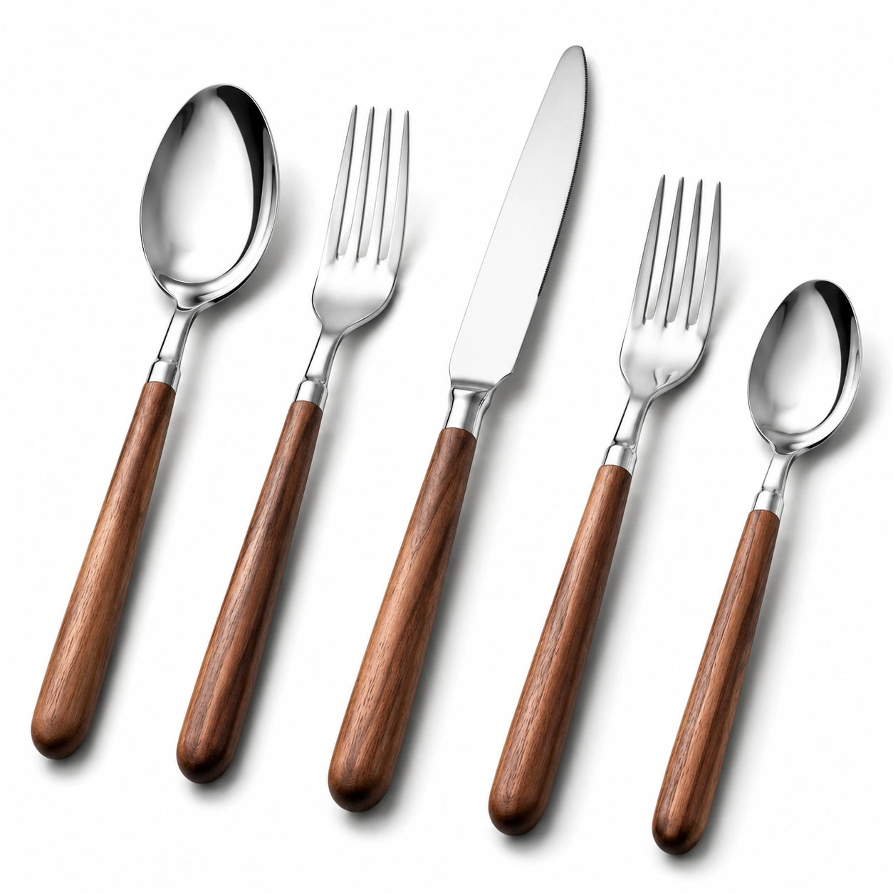 Besteckset 5-teilig 21.5 cm Edelstahl Holz Braun Silber für Esstisch