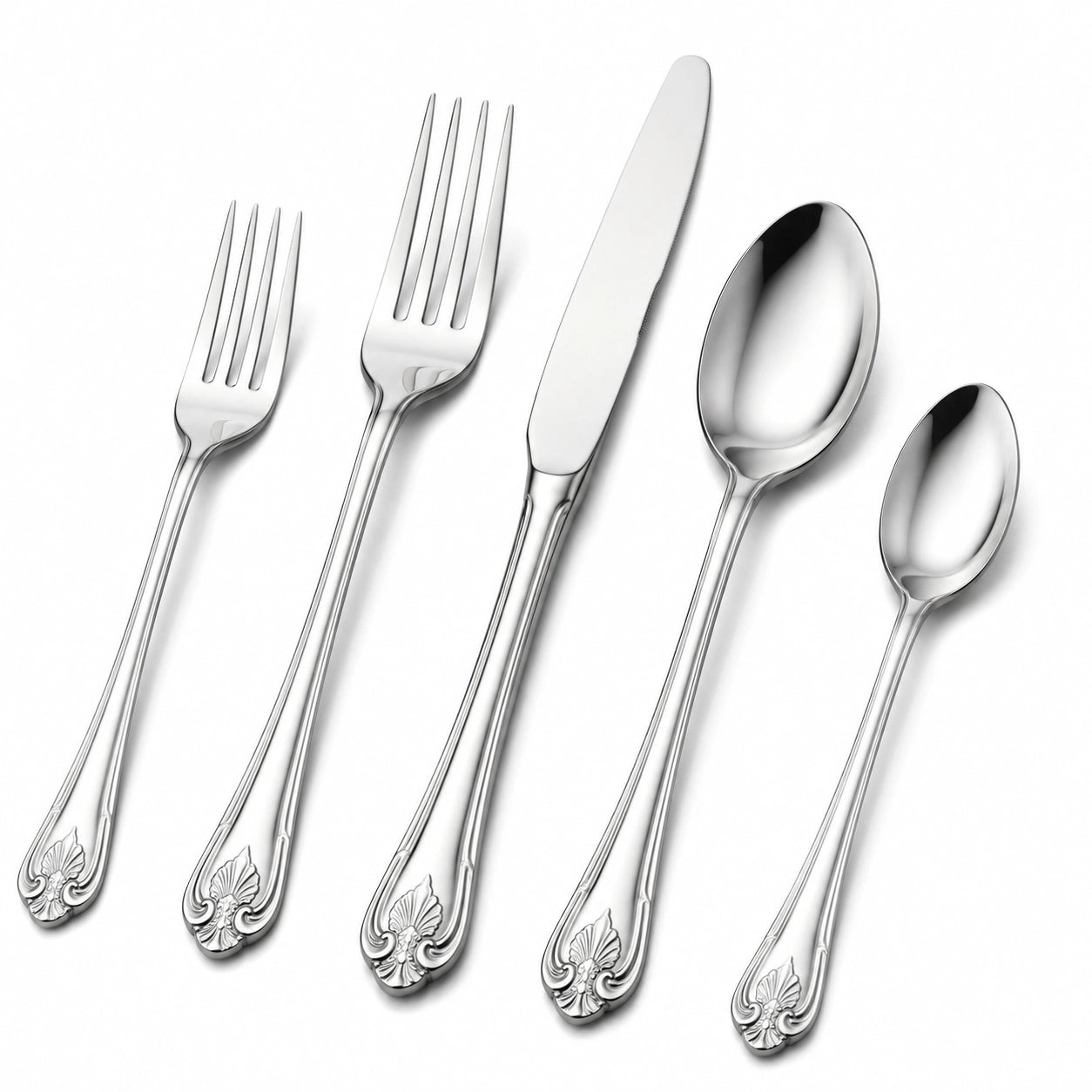 Besteckset 5-teilig Edelstahl Silber klassisches Muscheldekor