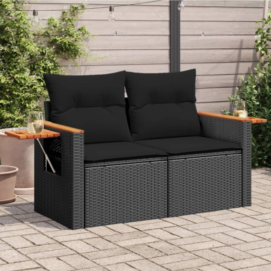 Festnight Gartensofa mit Stauraum Rattan Sofa 2 Sitzer Lounge Sofa Outdoor Kleines Balkon Sofa Balkonmöbel Rattansofa Gartenlounge Polyrattan