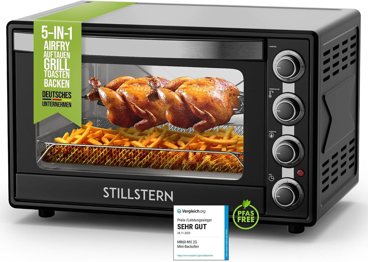 Stillstern Minibackofen mit Umluft 60L (DE Version) Pizza Ø40, Drehspieß