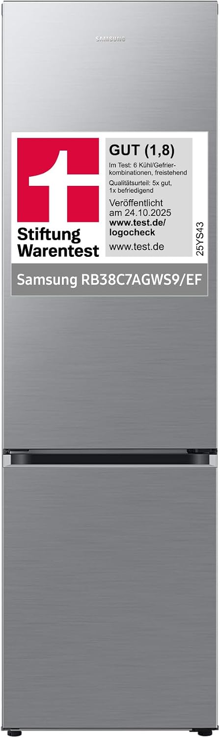 Samsung RB38C7AGWS9/EF Kühl-Gefrierkombination, AI-Kühlschrank mit Gefrierfach, 203 cm, 387 l, SmartThings AI Energy Mode, Cool Select+, Metal Cooling