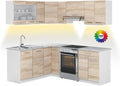 Vicco Eckküche Rick, 167 cm, AP Marmor mit LED-Leisten, Sonoma