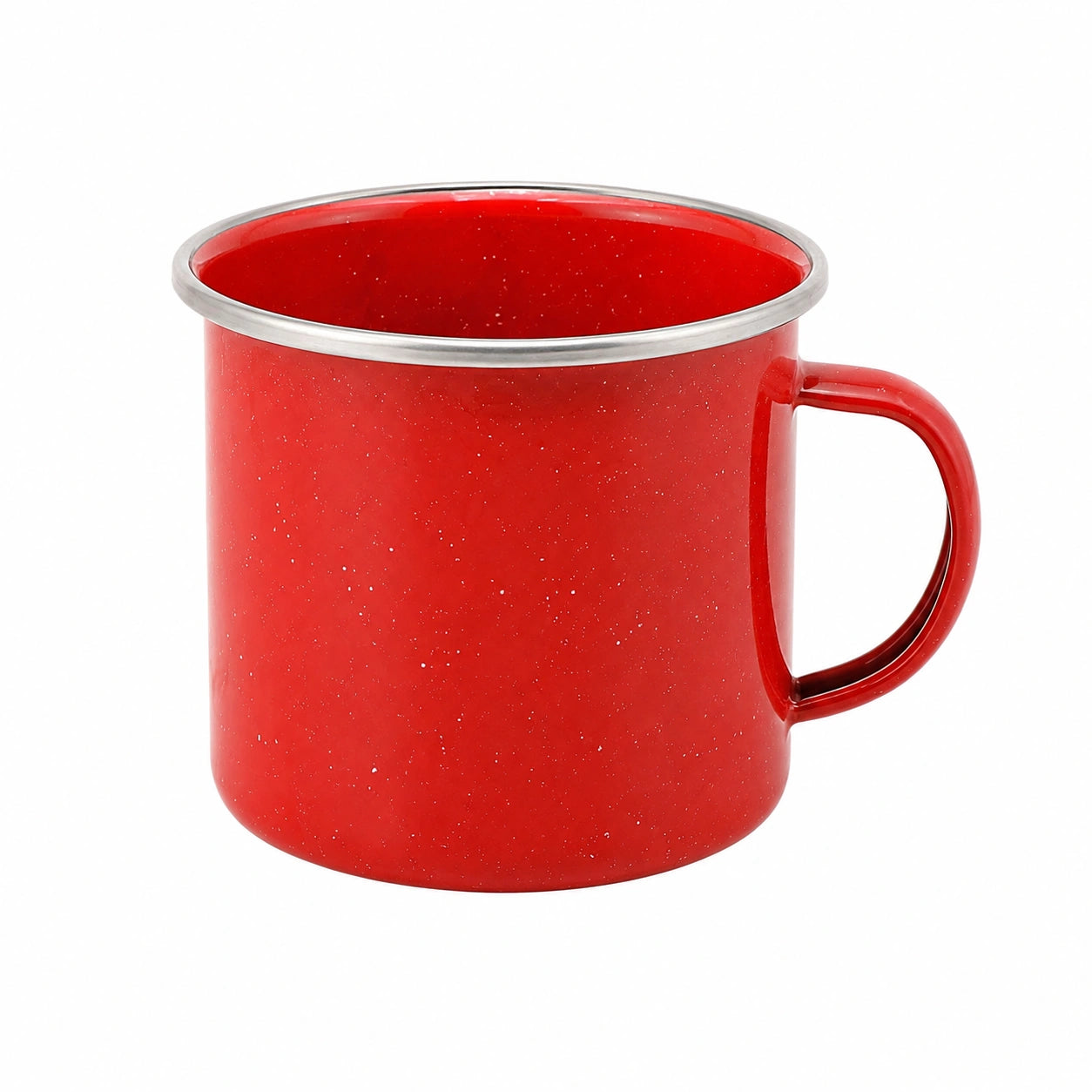 Emaillebecher 500 ml Rot mit Sprenkeln für Heißgetränke im Retro-Stil