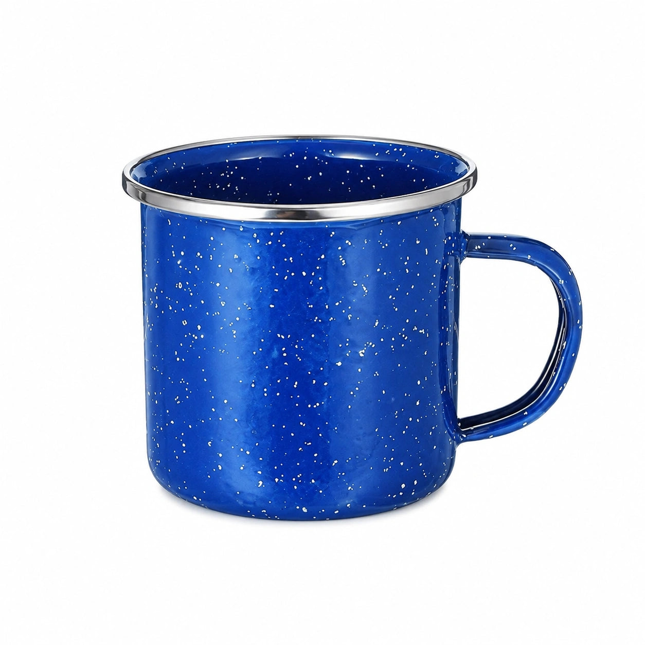Emaillebecher 350 ml Blau aus Stahl mit Sprenkelmuster für Heißgetränke