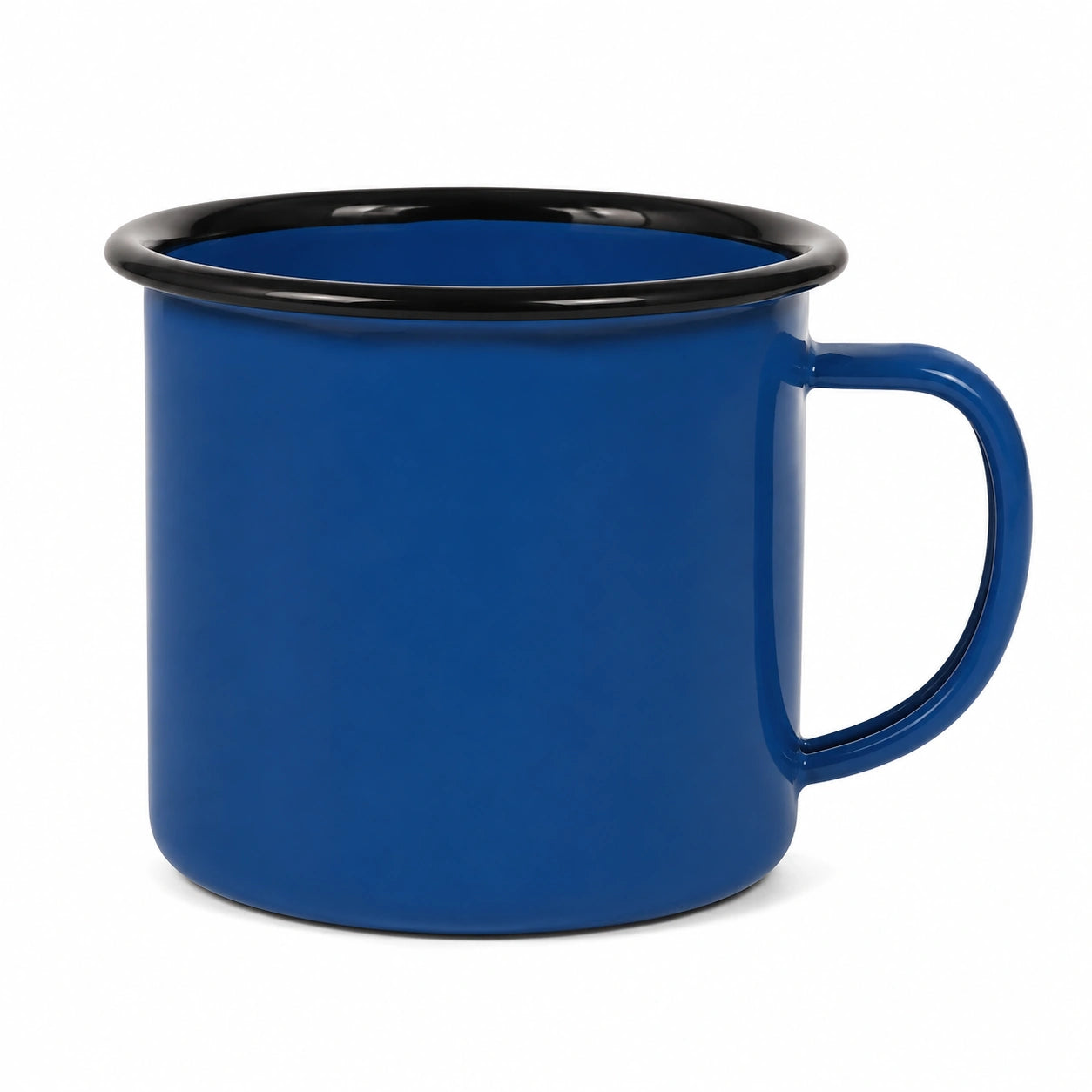 Emaillebecher 400 ml Blau mit schwarzem Rand für Heißgetränke