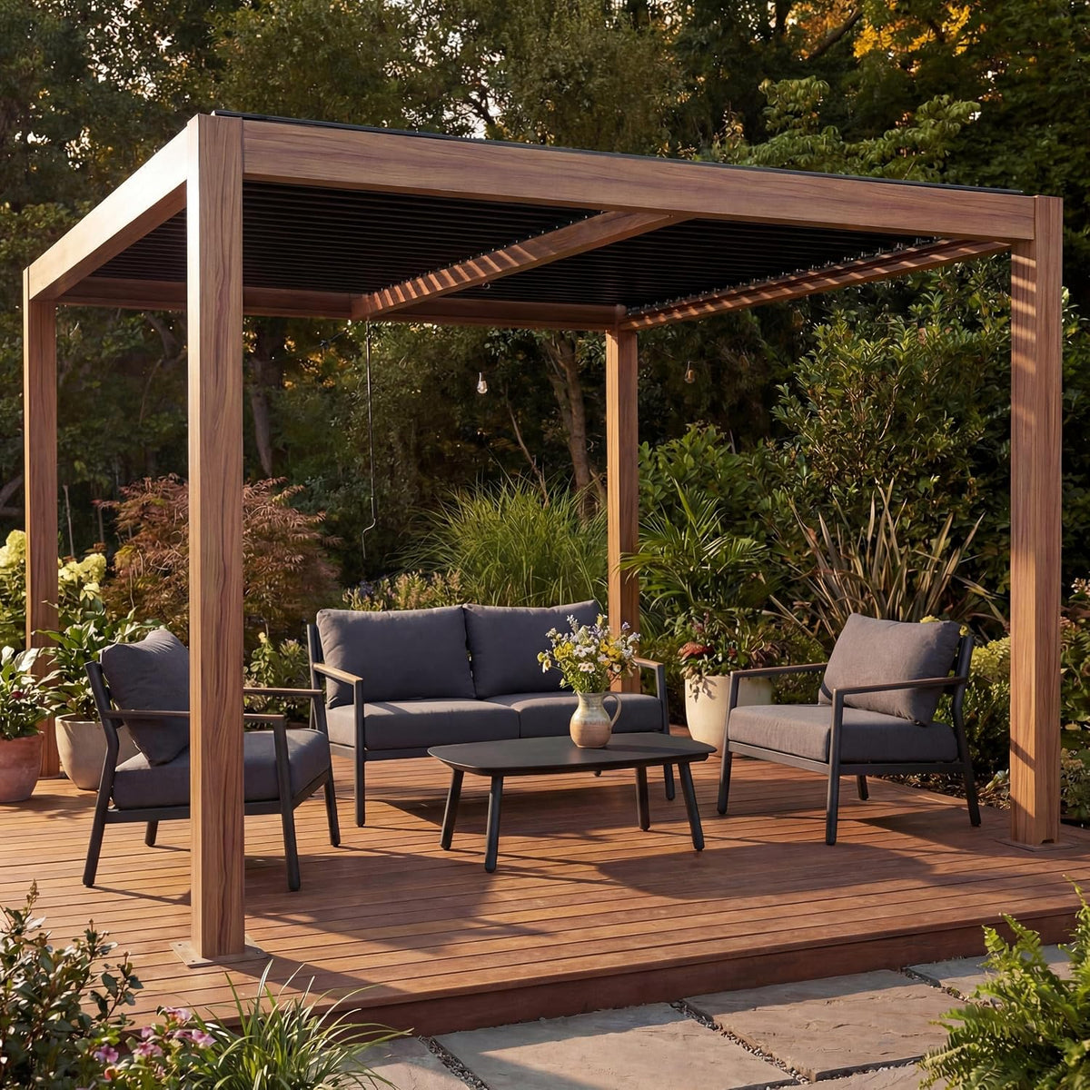 Mendler Pergola HWC-L46 10cm-Aluminium-Gestell 3x4m, Holzoptik