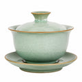 Gaiwan Teeschale 150 ml Keramik Hellgrün mit Deckel und Untertasse für Teezeremonie