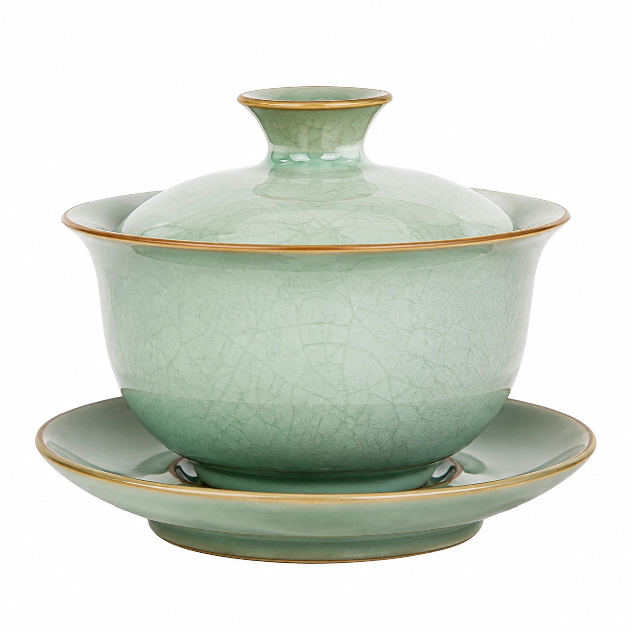Gaiwan Teeschale 150 ml Keramik Hellgrün mit Deckel und Untertasse für Teezeremonie