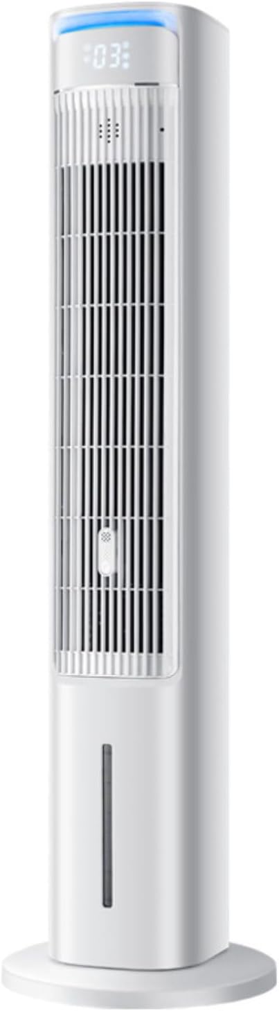Leiser Turm-Klimagerät mit Verdunstungskühlung, 12-Stunden-Timer und Aromafunktion. Tragbare Klimaanlage, Abnehmbarer 5-Liter-Tank., Kühlakkus