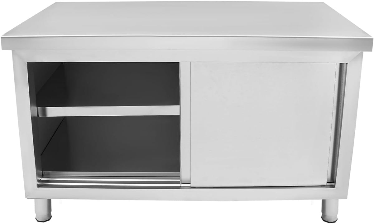 Arbeitsschrank mit Schiebetüren, Küchen Arbeitstisch Schrank, 120 x 50 x 86 cm, Edelstahltisch für Küche, Edelstahl Arbeitstisch, Restaurant, Garage