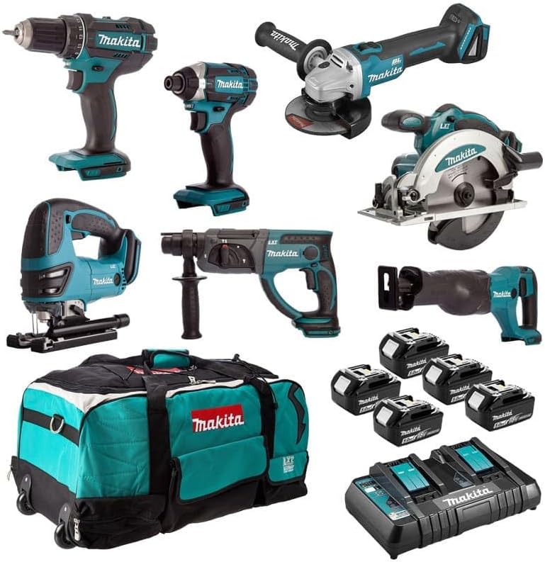 ENSEMBLE DE 7 MACHINES MAKITA (DDF482 + DTD152 + DGA504 + DSS610 + DHR202 + DJR186 + DJV180), DLX7013PT1