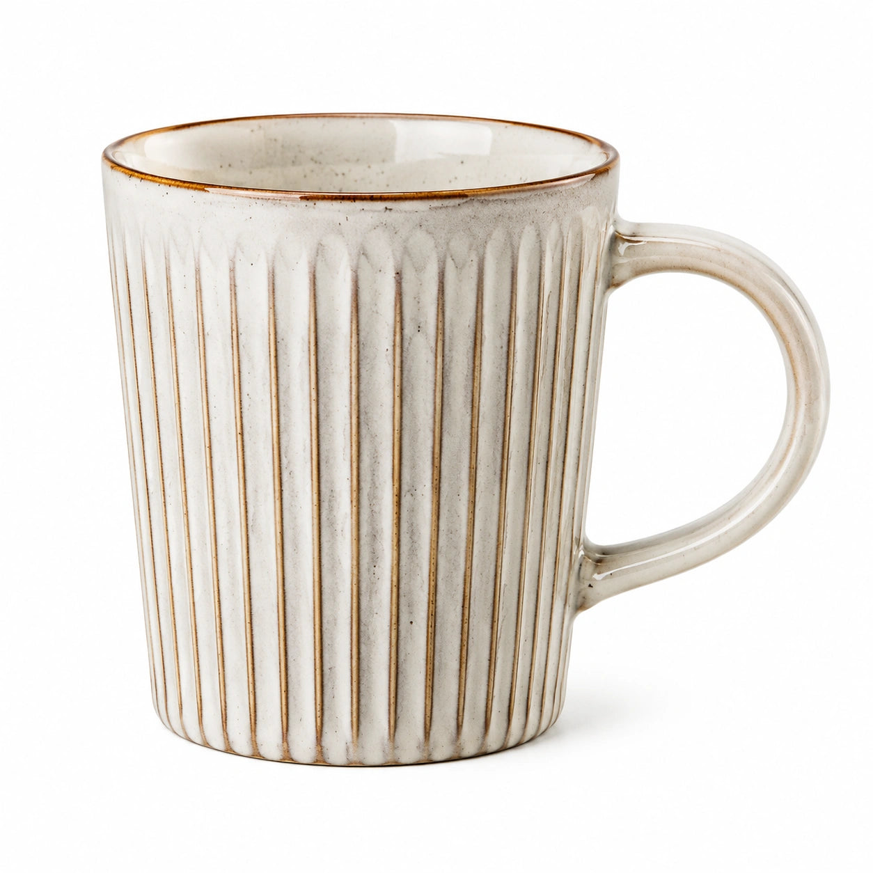Keramiktasse 350 ml Cremebraun mit Rillenstruktur für Heißgetränke
