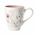 Keramiktasse 350 ml Weiß Rosa mit Blumenmotiv für Heißgetränke