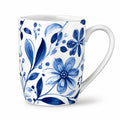 Keramiktasse 350 ml weiß blau mit Blumenmuster für Heißgetränke