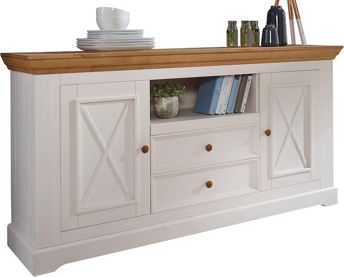 Woodroom Sideboard Oslo in Kiefer massiv weiß (BxHxT 169x88x42 cm), Kommode, Anrichte
