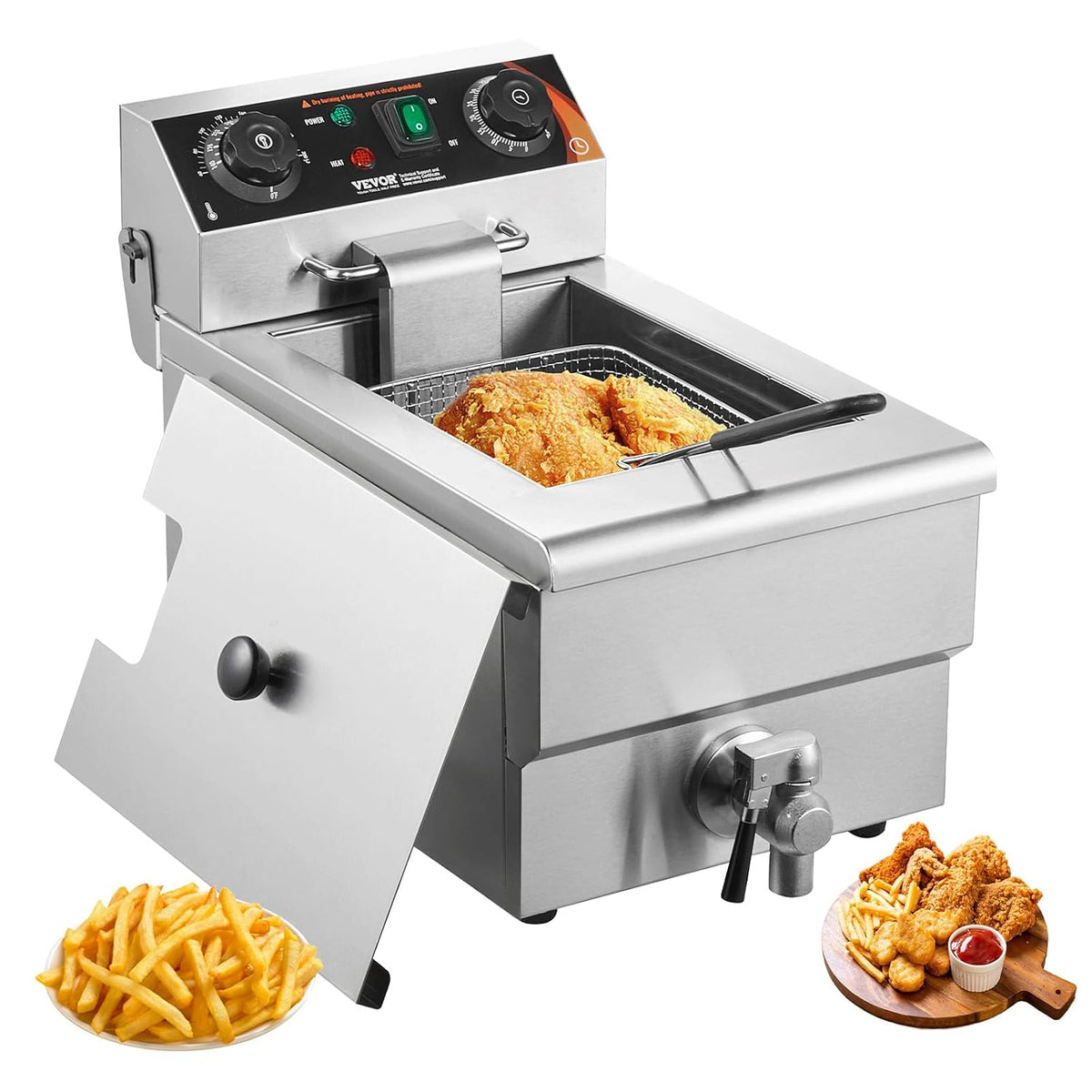 VEVOR Kommerzielle Fritteuse 1500 W, 9 L Edelstahl Mit Zeit- und Temperaturkontrolle, Für Küche, Überhitzungsschutz, Restaurant, Café, Bar