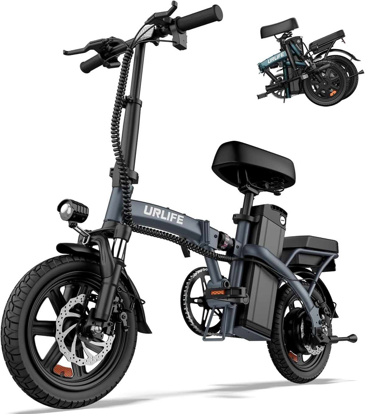 URLIFE E-Bike Klapprad 14', 48V 7.5Ah Austauschbarem Akku für Lange Reichweite bis 60KM, Elektrofahrrad 250W Motor, 3 Fahrmodi, Sitzhöhe Verstellbar