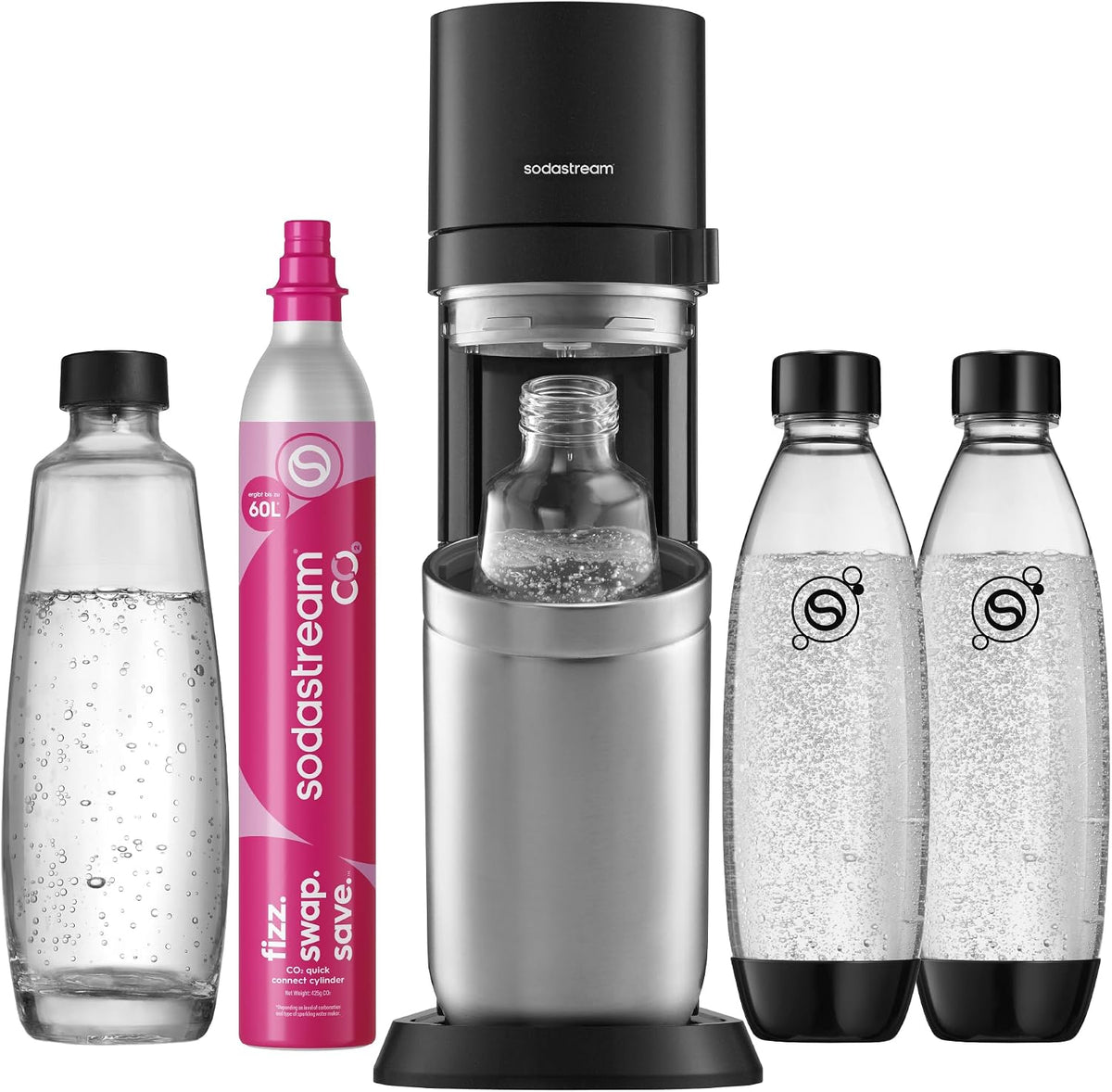 SodaStream DUO Wassersprudler, 4x 1L Sprudlerflaschen & CO2-Zylinder