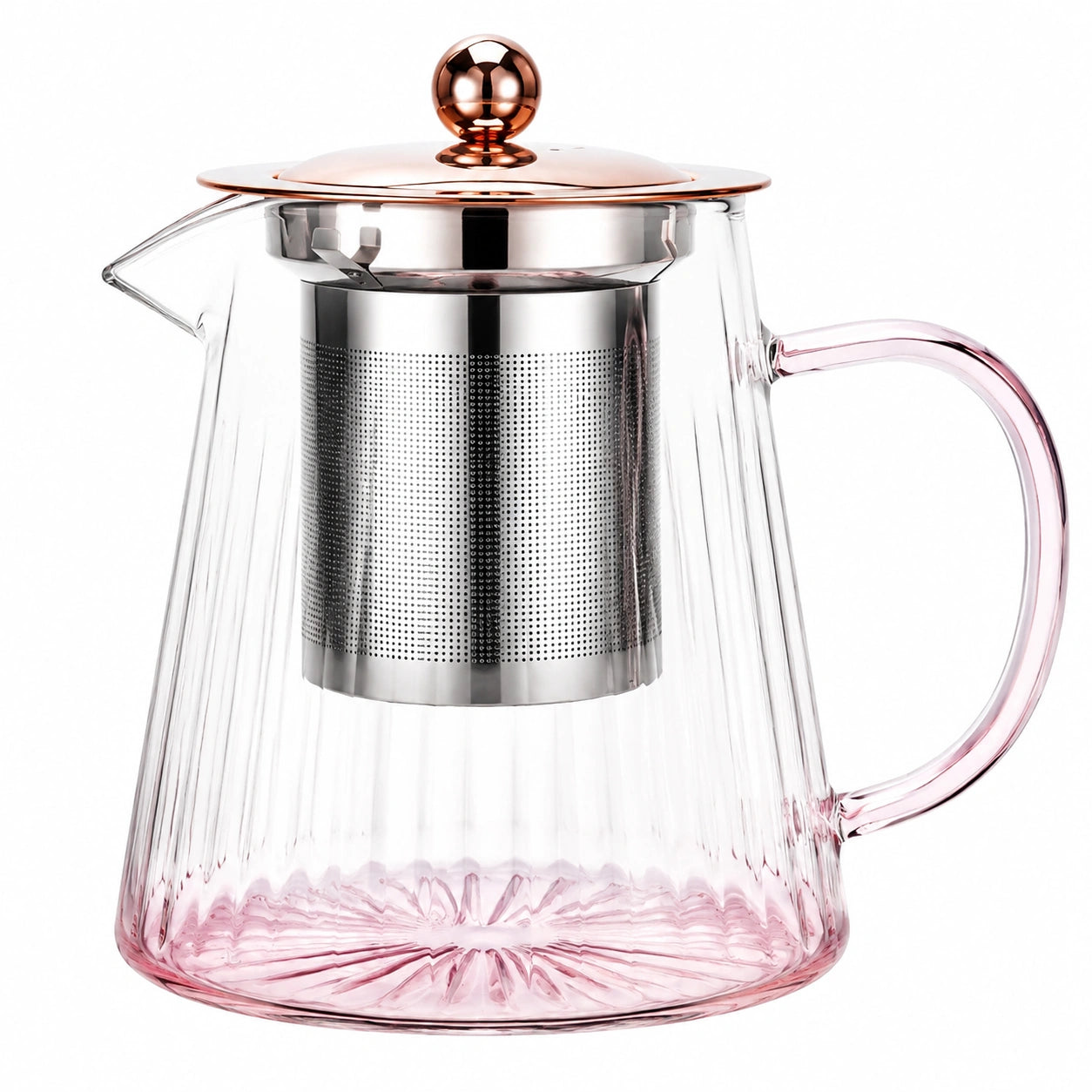 Teekanne 1.00 L Glas Rosa mit Edelstahlfilter und Deckel