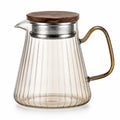 Glas Teekanne 1.20 L transparent mit Edelstahlfilter Holzdeckel gerippt