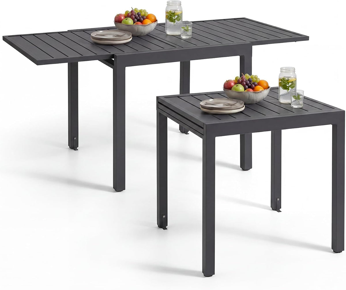 TecTake Aluminium Gartentisch, UV-beständiger Outdoor Tisch mit Lamellenoberfläche, Gartenmöbel Tisch Aluminium, 80–160 x 80 x 75 cm, wetterfest