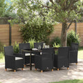 Garten Esstischgruppe 7-TLG Schwarz Poly Rattan Outdoor Essgruppe für Garten Terrasse Balkon mit Glasplatte Wetterfest PFLEGELEICHT Modern