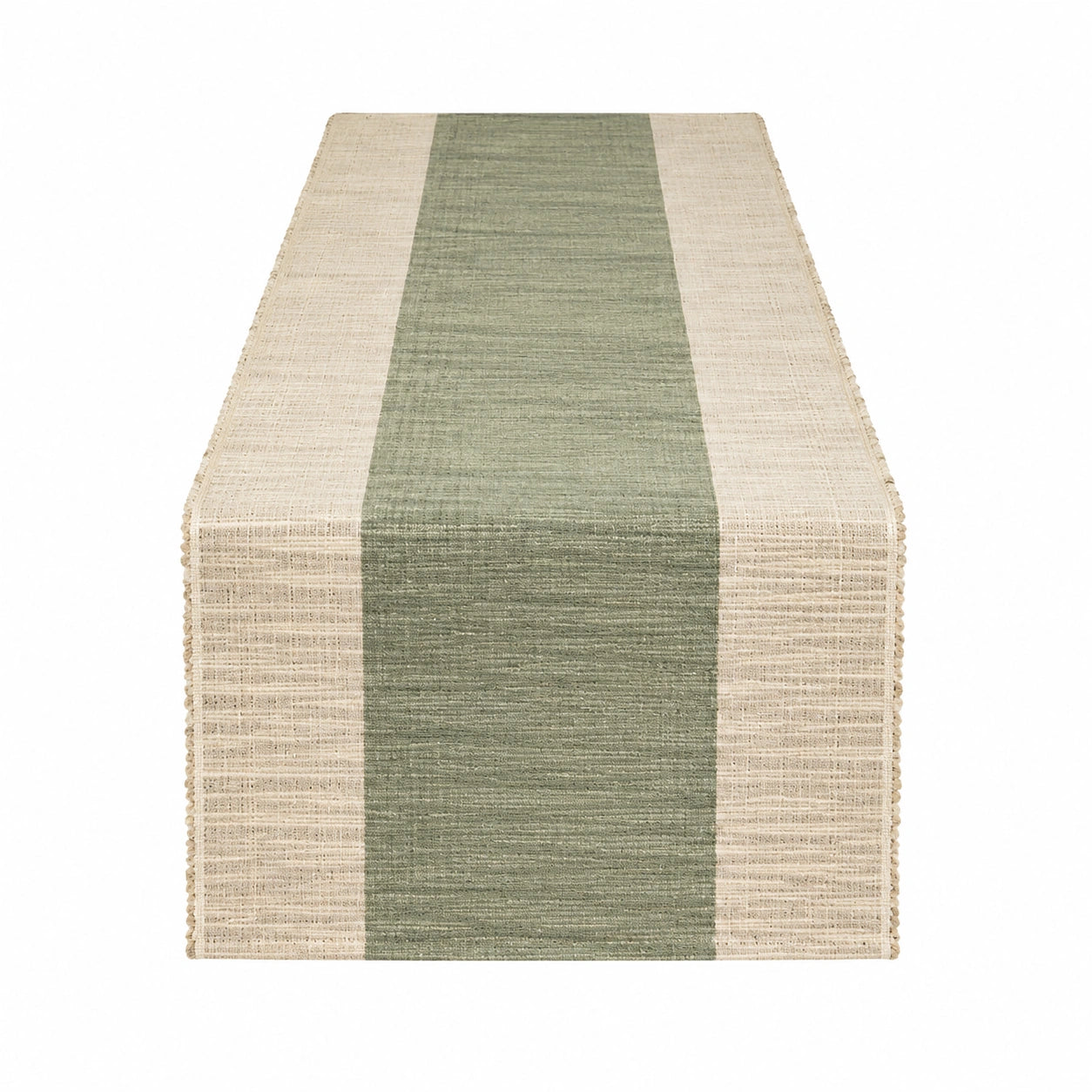 Tischläufer 180x40 cm aus Textilgewebe in Grün Beige mit Streifenmuster