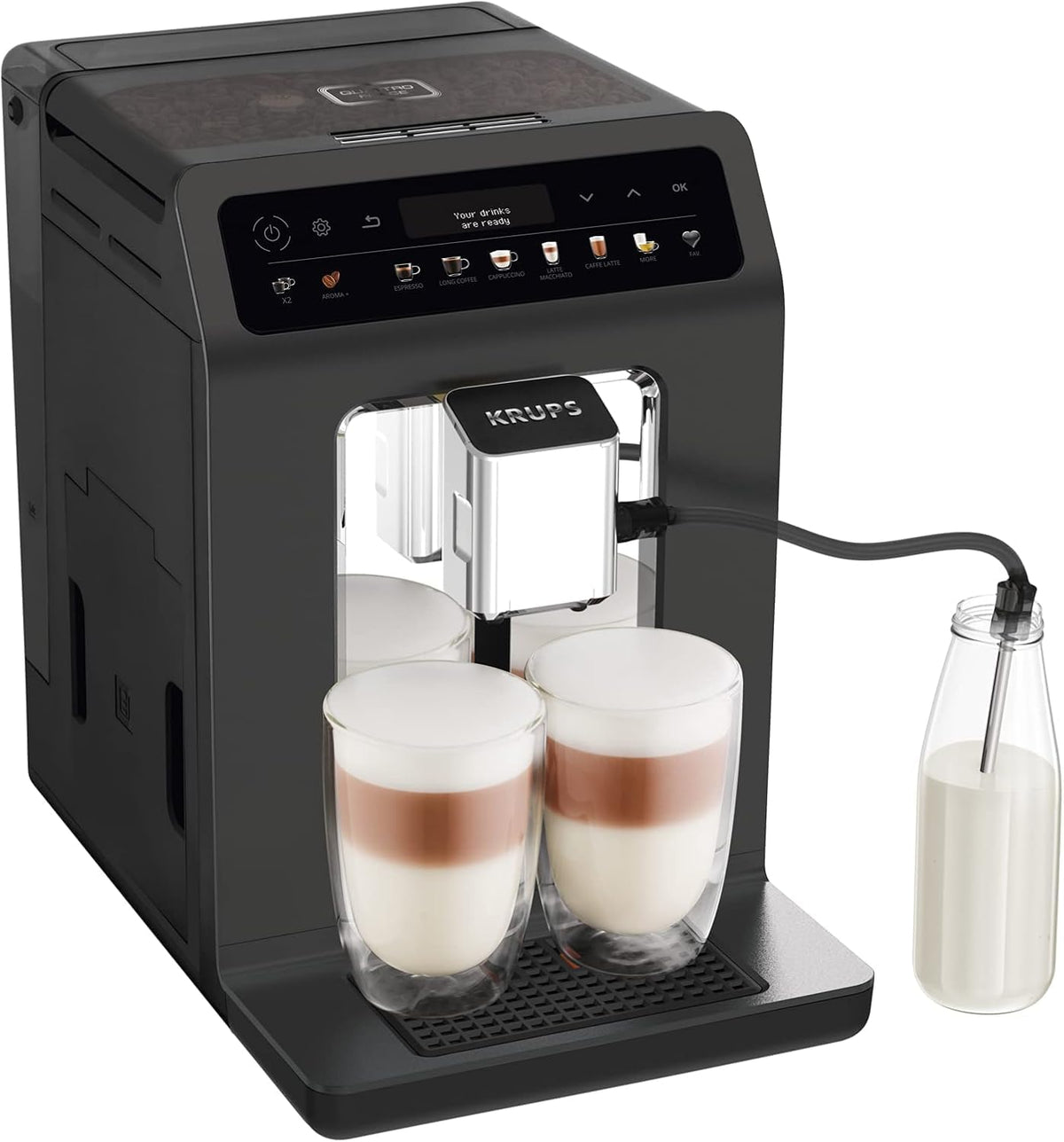 KRUPS Evidence One Kaffeevollautomat mit Milchschlauch, 2-Tassen-Funktion, Kaffeemaschine, EA895N10, One-Touch-Cappuccino, 12 Getränkespezialitäten