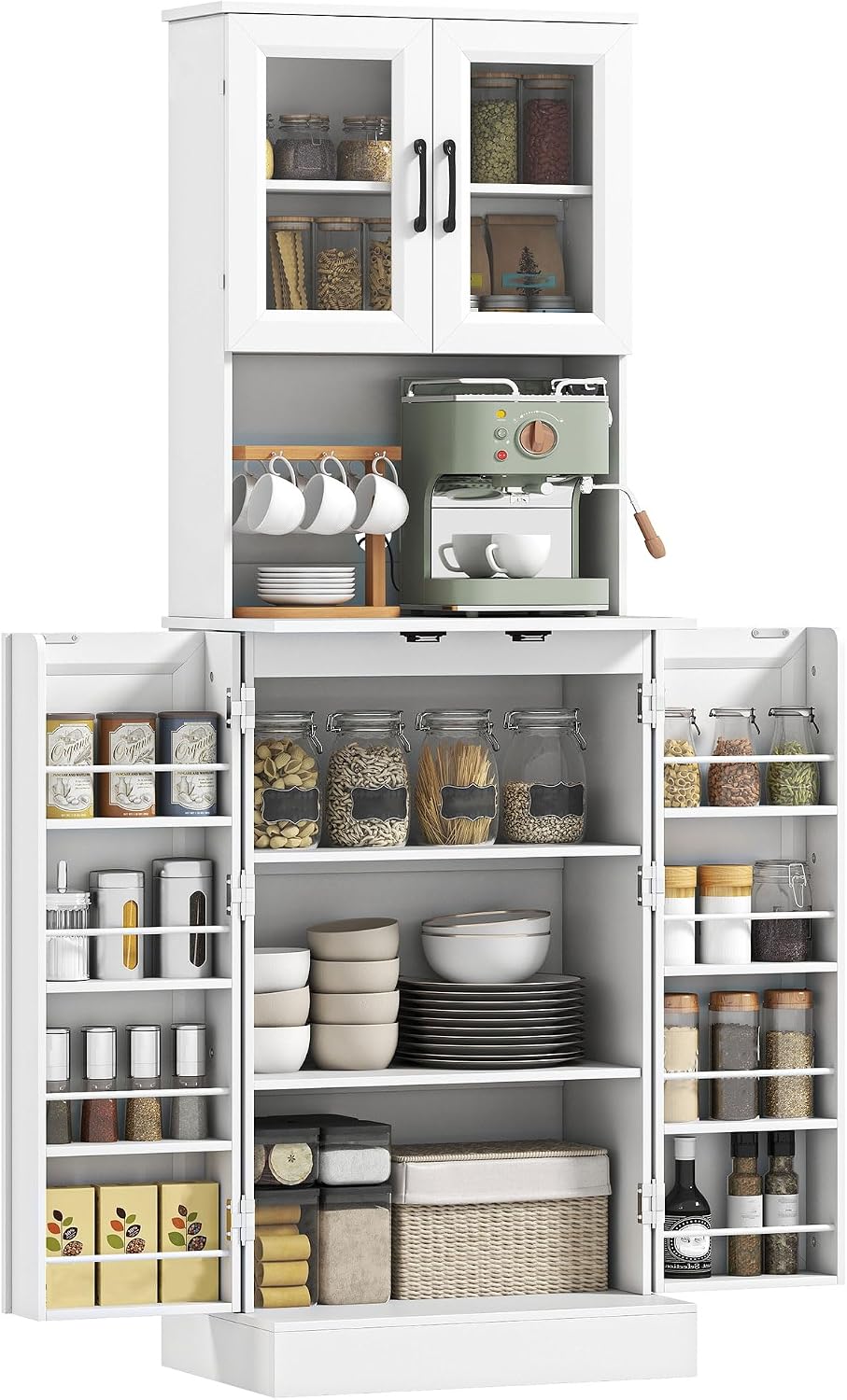 HOMCOM Küchenschrank mit 4 Türen Arbeitsplatte 60 x 39,5 x 180 cm Weiß