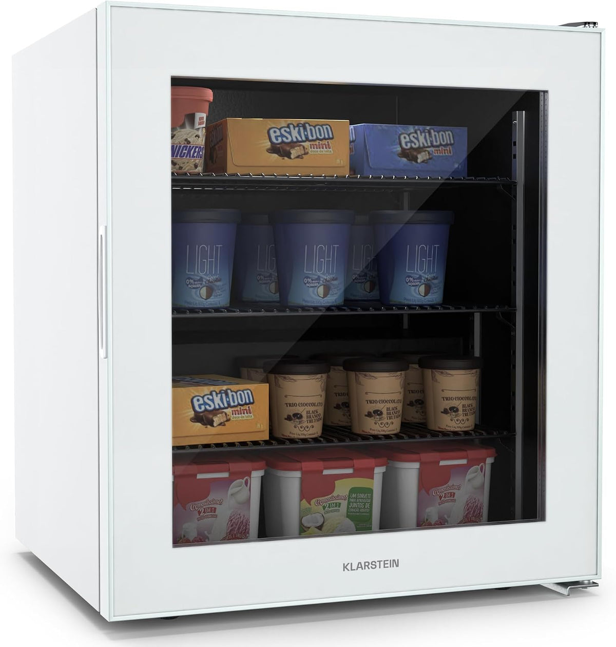 Klarstein IceAge 88 Mini Gefrierschrank, 88 L, Temperatur 0 bis -18 °C, Kleine Gefriertruhe, LED-Innenbeleuchtung, 3 Einlegeböden, Energieeffizienz E