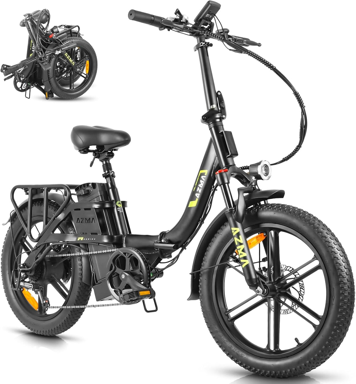 AZMA E Bike Klapprad Elektrofahrrad mit 20 Zoll Fat Tire, 36V20.8Ah/15Ah Lithium-Akku für Reichweite bis 100-140KM, 7-Gang Ebike Herren Damen für MTB