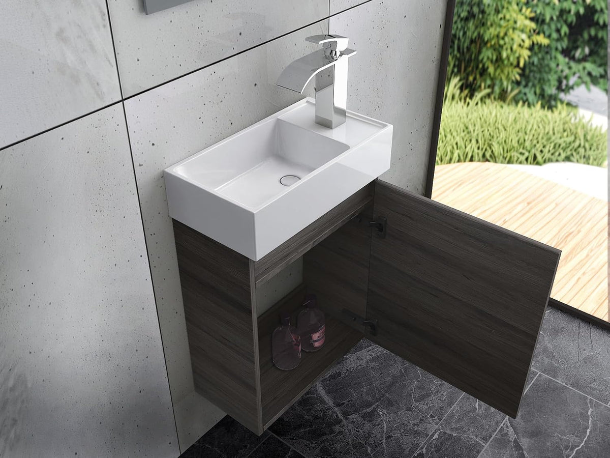Faizee Home Badmöbel Set Grau, Kompakter Badezimmerschrank Badschrank ohne Spiegel für Gäste WC & kleine Bäder