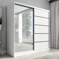 A&J MöbelLand Schwebetürenschrank Nero Kleiderschrank 2-türig mit Schubladen und Spiegel, Garderobe 200 cm (Weiß)