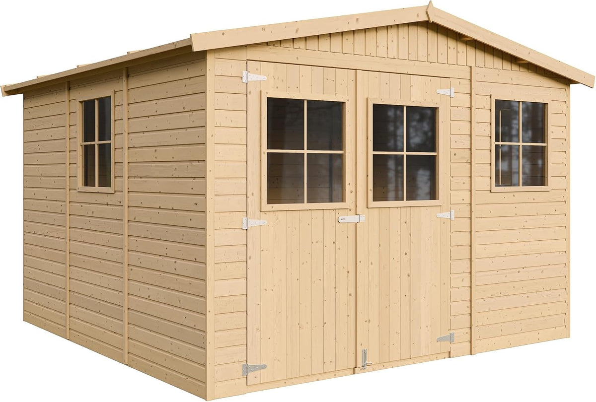 Gartenhaus Holz, H226x316x324 cm/9 m² Naturholz-Shiplap-Schuppen, TIMBELA M335, Geräteschuppen mit Fenstern, Gerätehaus, Fahrradschuppen