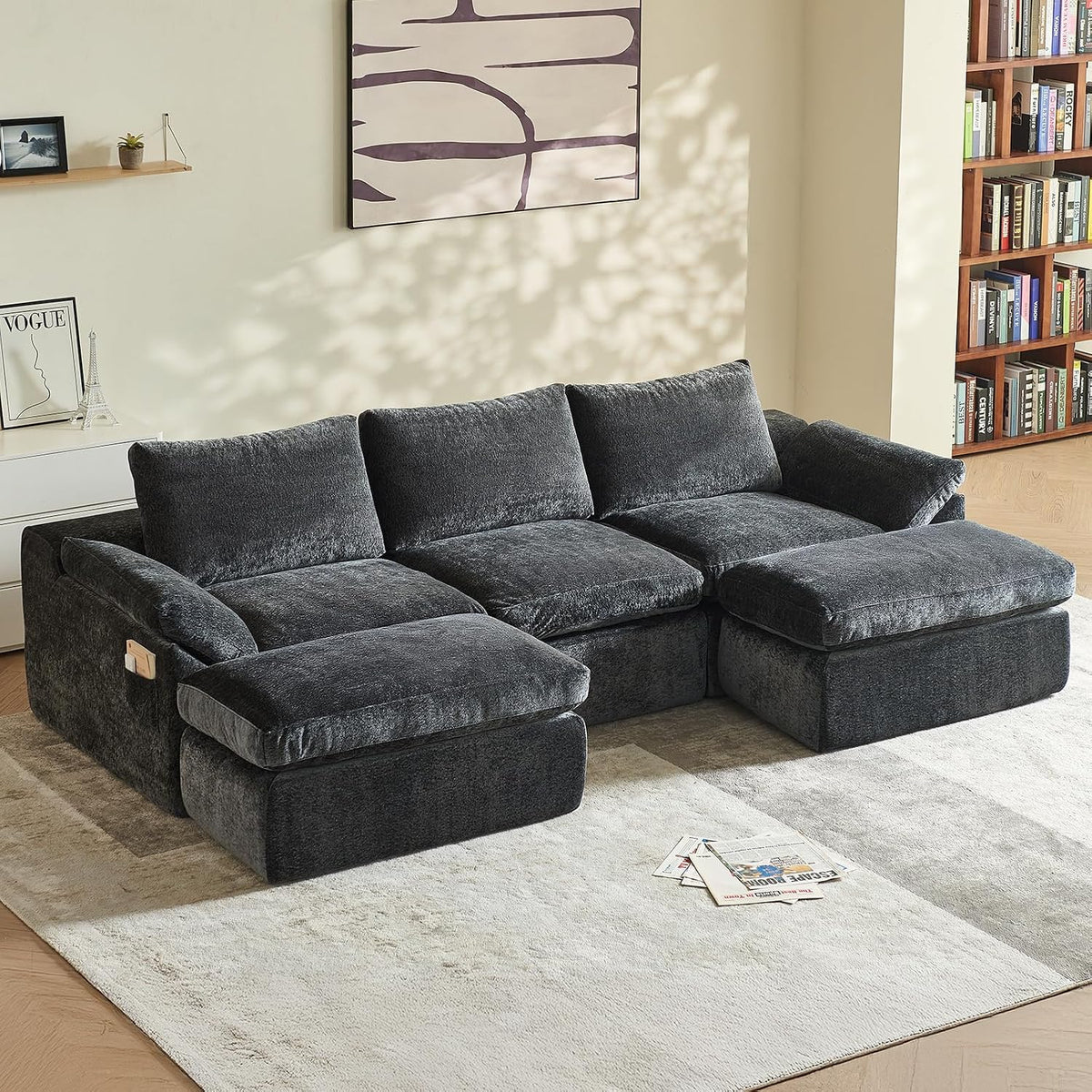 Vamcheer Modular Sofa U Form, Grau 269 cm, Boneless Couch Schlaffunktion
