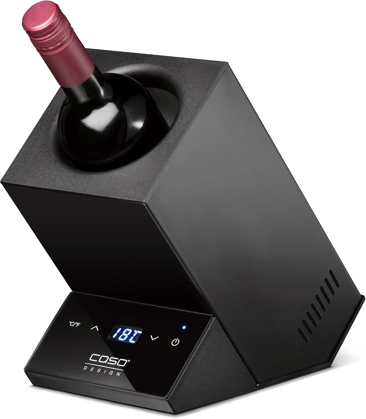 Caso WineCase One Black, für Flaschen bis 9 cm Ø, Temperaturbereich von 5-18°C, Design Weinkühler für eine Flasche, Sensor-Touch Bedienung