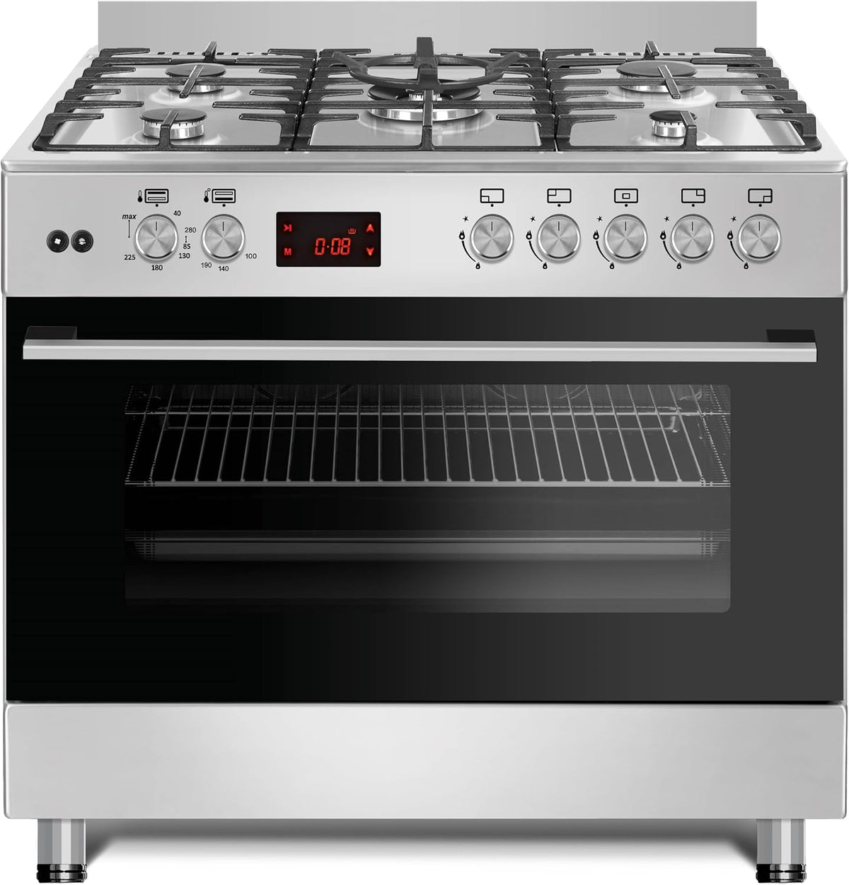 Gasline GAG90PINEX UMLUFT Gas-Herd/ 90x60 cm/Backofen Gas Oberhitze Elektrisch/OBER UNTER Hitze Gleichzeitig/Edelstahl/Energieeffizienzklasse A / 107