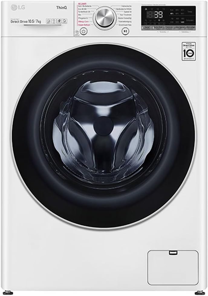 LG V7WD107H2E, Frontlader-Waschtrockner 10,5-7 kg, 1400 U/min, 62 x 60 x 85 cm ꟷ Weiß, Tiefenreinigung mit Dampf, Klasse E, AI Direct Drive, Wi-Fi