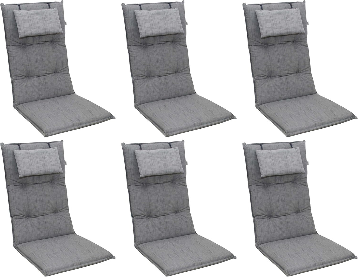 Doppler Luxus Hochlehner Auflage 6994, 120 x 50 x 8 cm, Mit Kopfkissen, Grau Strukturiert, 6er Set, Baumwollmischgewebe, Schaum-/Vliesfüllung