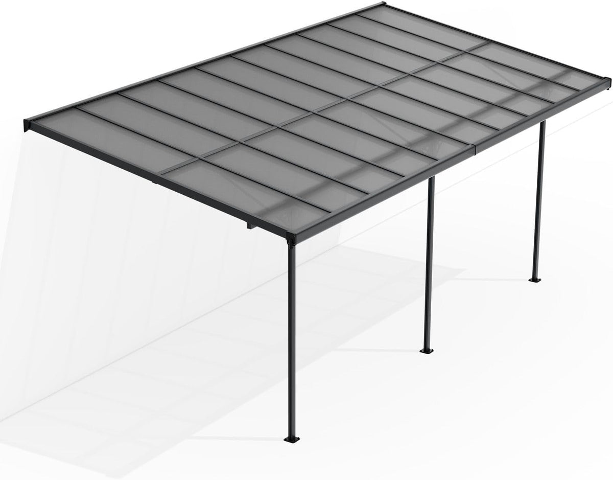 Juskys Terrassenüberdachung Borneo 6x3 m, Sonnenschutz aus Aluminium mit Doppelstegplatten, Terrassendach zur Wandmontage in Anthrazit