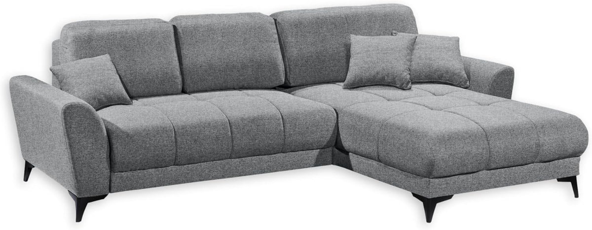Stella Trading Bern Ecksofa mit Schlaffunktion in Grau, 281 x 91 x 189 cm (B/H/T), Moderne Eckcouch in L-Form mit Bettkasten