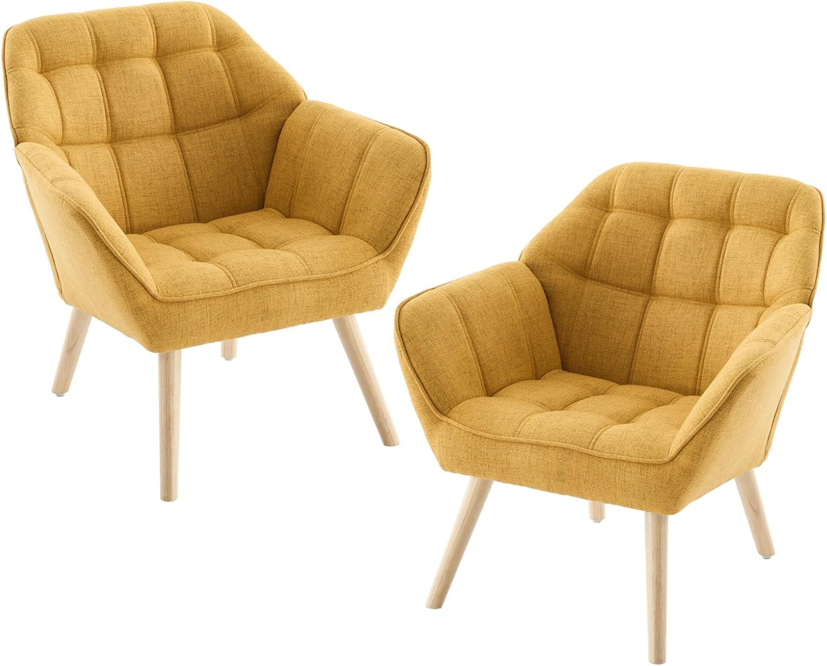 chairus Sessel Wohnzimmer Loungesessel Leinen 2er Set Gepolsterter Gelb