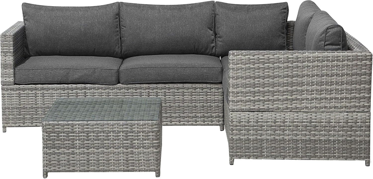 4-Sitzer Lounge Set Rattan grau Ecksofa mit Tisch Auflagen dunkelgrau Avola