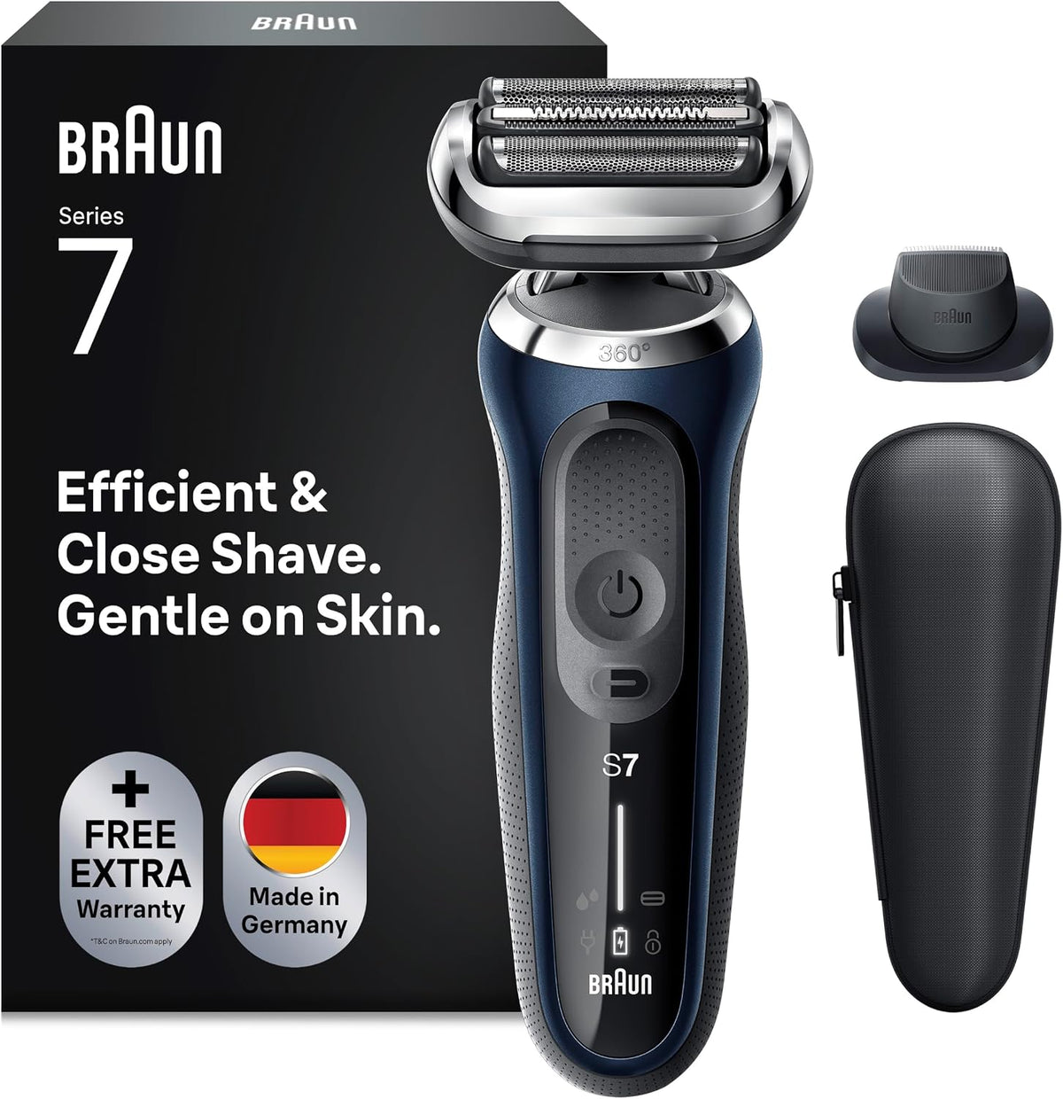 Braun Series 7 Elektrorasierer 360° Flex mit EasyClick Präzisionstrimmer, 71-B1200s, Rasierer Herren Elektrisch, Wet & Dry, Geschenk Mann, blau