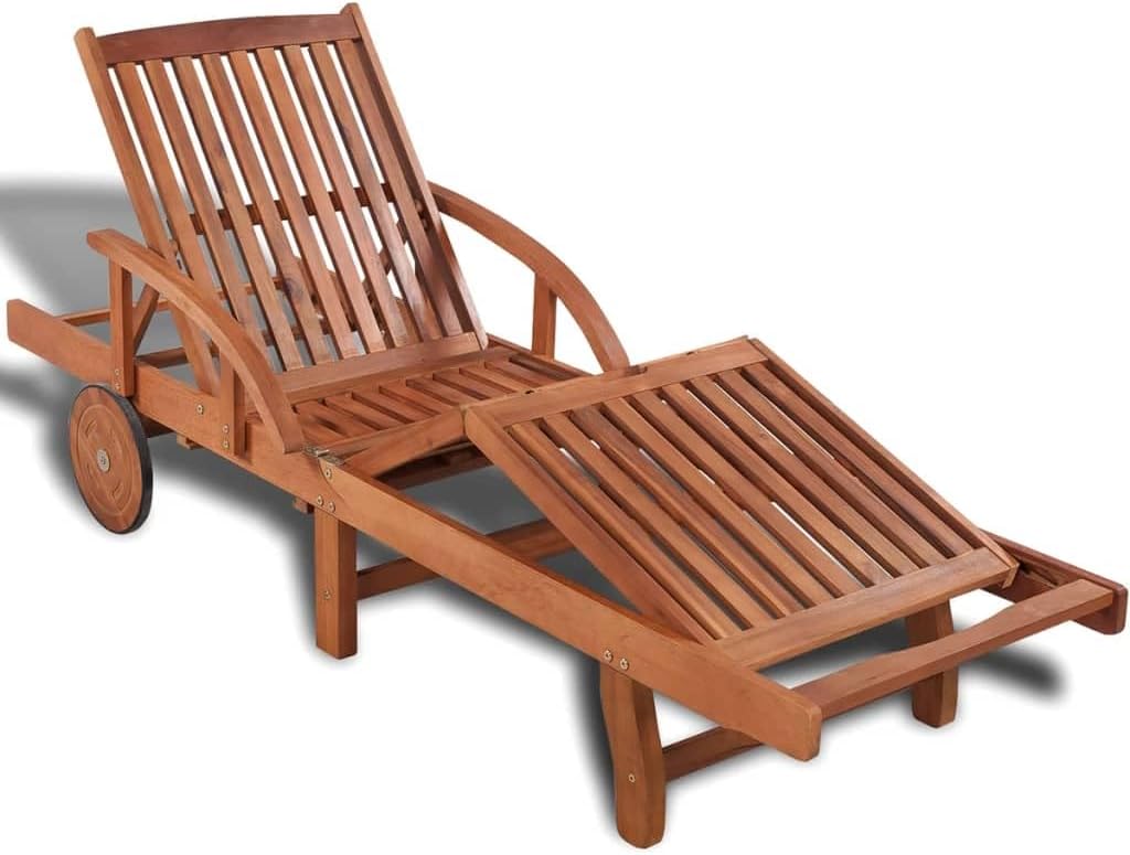 Sonnenliege Klappbar Wetterfest Holz Gartenliege mit Räder, Holzliege Balkon Liege-Geölt-1x Sonnenliege