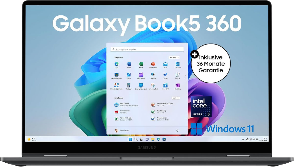 Samsung Galaxy Book5 360 15,6' 2-in-1-Laptop, Convertible AI-Notebook mit Intel Core Ultra 7 Prozessor, 16 GB RAM, 512 GB Speicher, Moonstone Gray