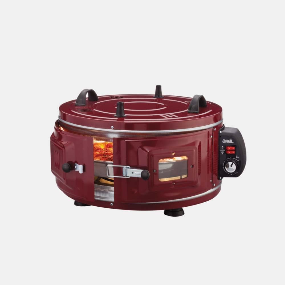 AKEL Elektro-Rundbackofen AF016 Mini-Backofen Pizzaofen tragbar (Rot)