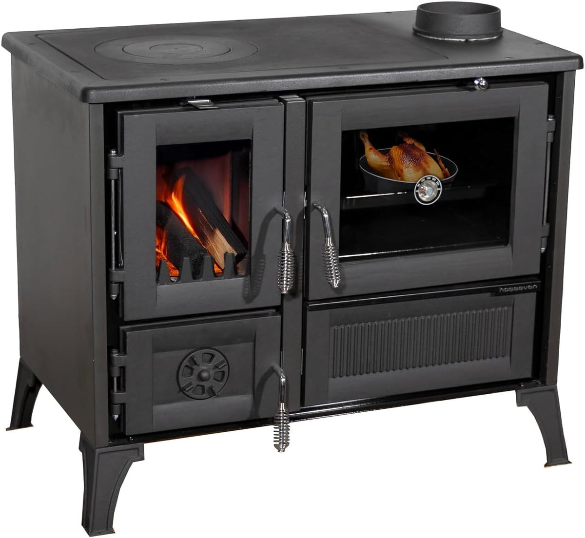 Kaminofen mit Backfach und Herdplatte 4013 Schwarz Holzofen 8 kW Holz Ofen Mehrfachbelegung Kamin Heizofen Küchenherd