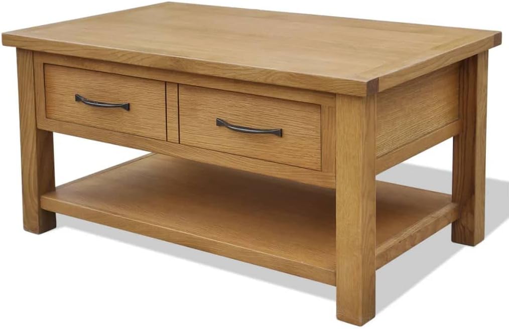 Couchtisch 88x53x45 cm aus Massivholz Eiche Rustikaler Beistelltisch mit großer Schublade Sofatisch fürs Wohnzimmer Schlafzimmer Flur